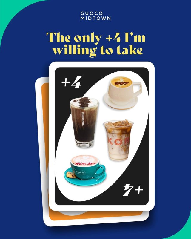 ☕️💛 If life throws you a +4, make sure it comes with good coffee.
Get your power-ups at:
•⁠ ⁠Café Carrera by Baker & Cook — #01-11 Guoco Midtown
•⁠ ⁠Dal.Komm Playground — #01-08 Guoco Midtown
•⁠ ⁠Korio — #01-21 Guoco Midtown II
•⁠ ⁠Summer Folks Cafe & Steakhouse — #01-06 Guoco Midtown

#GuocoMidtown #GuocoMidtownII #TooTastyToHandle