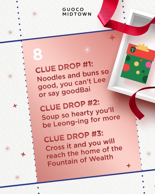 🎅✨ Week 2 clues have landed at Guoco Midtown!
If Santa’s socks slipped past you last week, here’s your fresh chance to join the hunt. He’s dropped more gift boxes around Guoco Midtown and you could walk away with $40 dining vouchers! 👀🎁

How to join:

1️⃣ Spot and snap photos of the 3 hidden Santa Gift Boxes around Guoco Midtown.
DM us your photos and a receipt* from any Guoco Midtown retail store on Instagram.

2️⃣ Follow @guocomidtown on Instagram.

3️⃣ Like and share our pinned post to spread the cheer.

*Receipt must be dated 8–14 Dec 2025.
Entries close on 14 Dec, Sunday, 11:59 PM. Terms and conditions apply.

This promotion is not sponsored, endorsed or administered by Instagram or Facebook.

#GuocoMidtown #GuocoMidtownII #MidtownChristmas #SantasMissingGifts