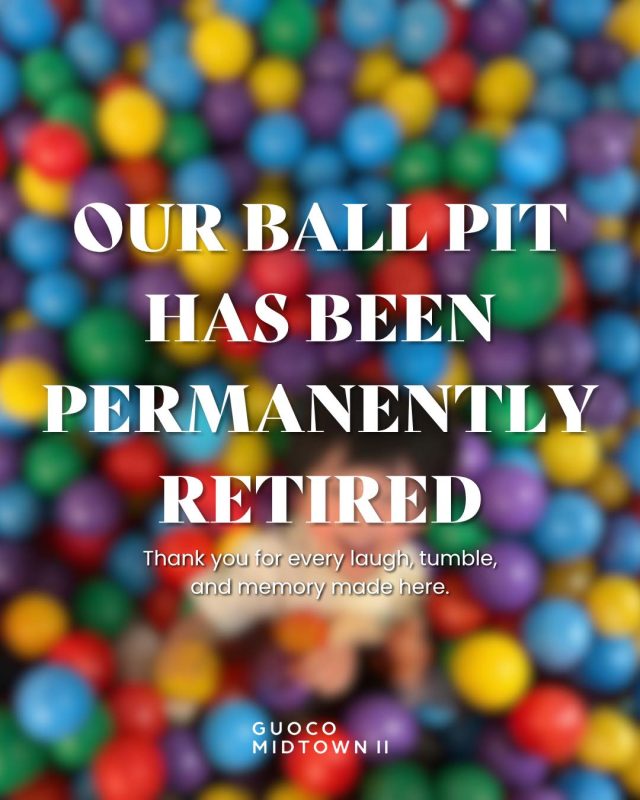 It’s time to say goodbye to our ball pit.

It’s been lovely seeing so many kids enjoy the space, and we’re thankful for all the happy memories made here 💛

We appreciate your understanding and look forward to welcoming you back for more family-friendly moments around Guoco Midtown.

#GuocoMidtownII