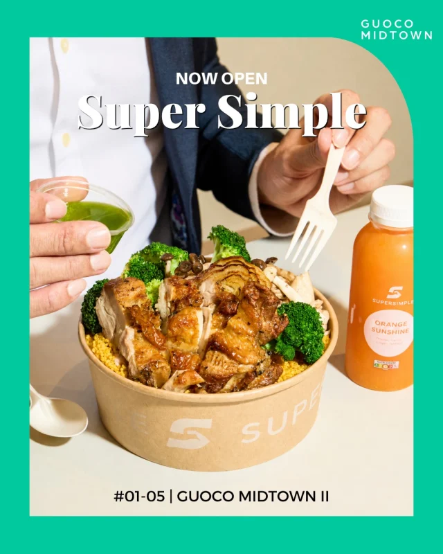 🥗 Your lunch decisions just got a whole lot simpler! ✨

Super Simple is now open at Guoco Midtown II (Tan Quee Lan), serving up wholesome, customisable options for a fuss-free meal.

📍 Super Simple, #01-05, Guoco Midtown II

#GuocoMidtown #TooTastyToHandle #GuocoMidtownII